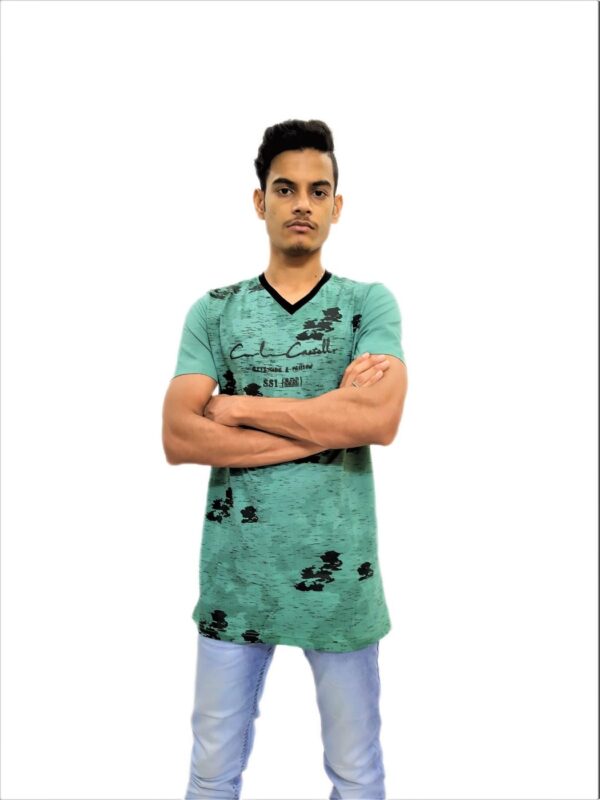 Men's Green Regular Fit V-Neck Half Sleeve T-Shirt - Image 4