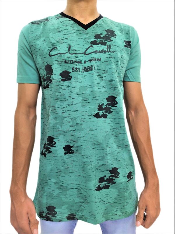 Men's Green Regular Fit V-Neck Half Sleeve T-Shirt - Image 7