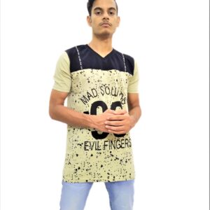 Men's Light Mehandi Regular Fit V-Neck Half Sleeve T-Shirt