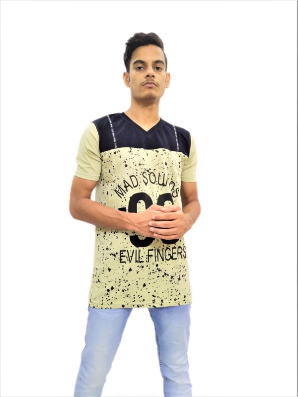 Men's Light Mehandi Regular Fit V-Neck Half Sleeve T-Shirt