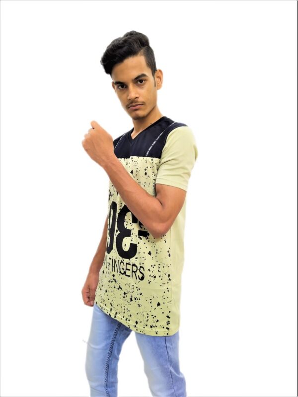 Men's Light Mehandi Regular Fit V-Neck Half Sleeve T-Shirt - Image 2