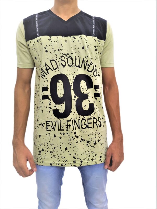 Men's Light Mehandi Regular Fit V-Neck Half Sleeve T-Shirt - Image 5