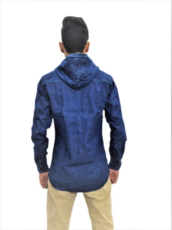 Solid Navy Blue Hooded Full Sleeve Casual Shirt For Men - Image 6