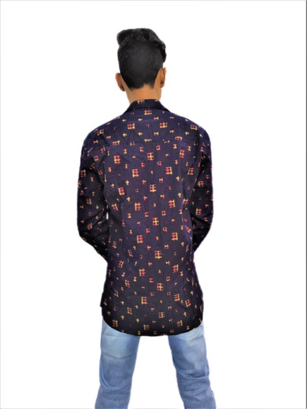 Men's Blue Printed Yellow Cross Stripes Casual Shirt - Image 4