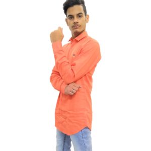 Men's Solid Orange Slim Fit Full Sleeve Shirt