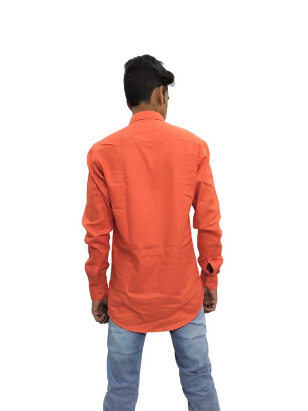 Men's Solid Full Sleeve Slim Shirt - Orange - Image 3