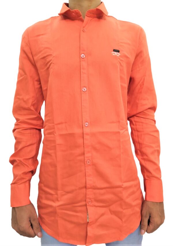 Men's Solid Full Sleeve Slim Shirt - Orange - Image 4