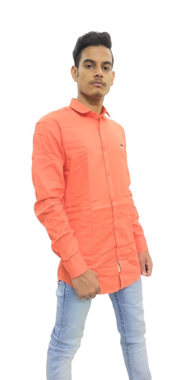 Men's Solid Full Sleeve Slim Shirt - Orange - Image 7
