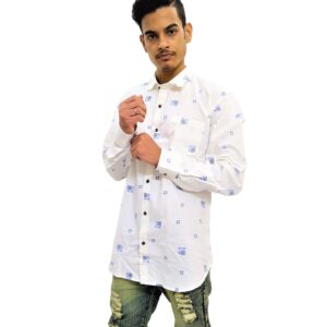 Men's Cream Printed Soft Denim Shirt