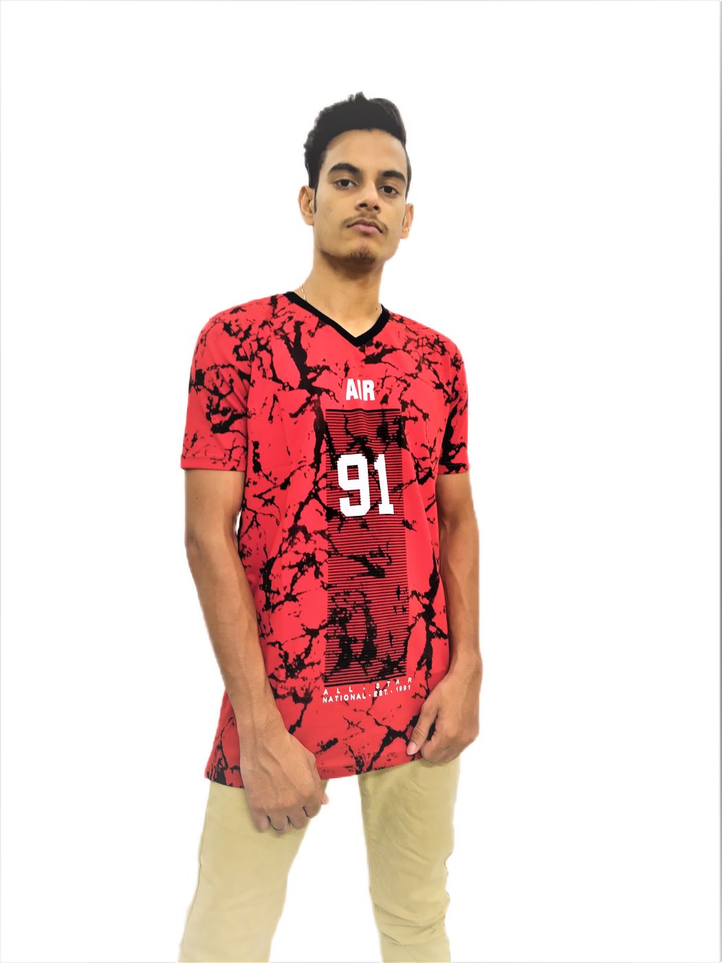 Men's Red Regular Fit V-Neck Half Sleeve T-Shirt