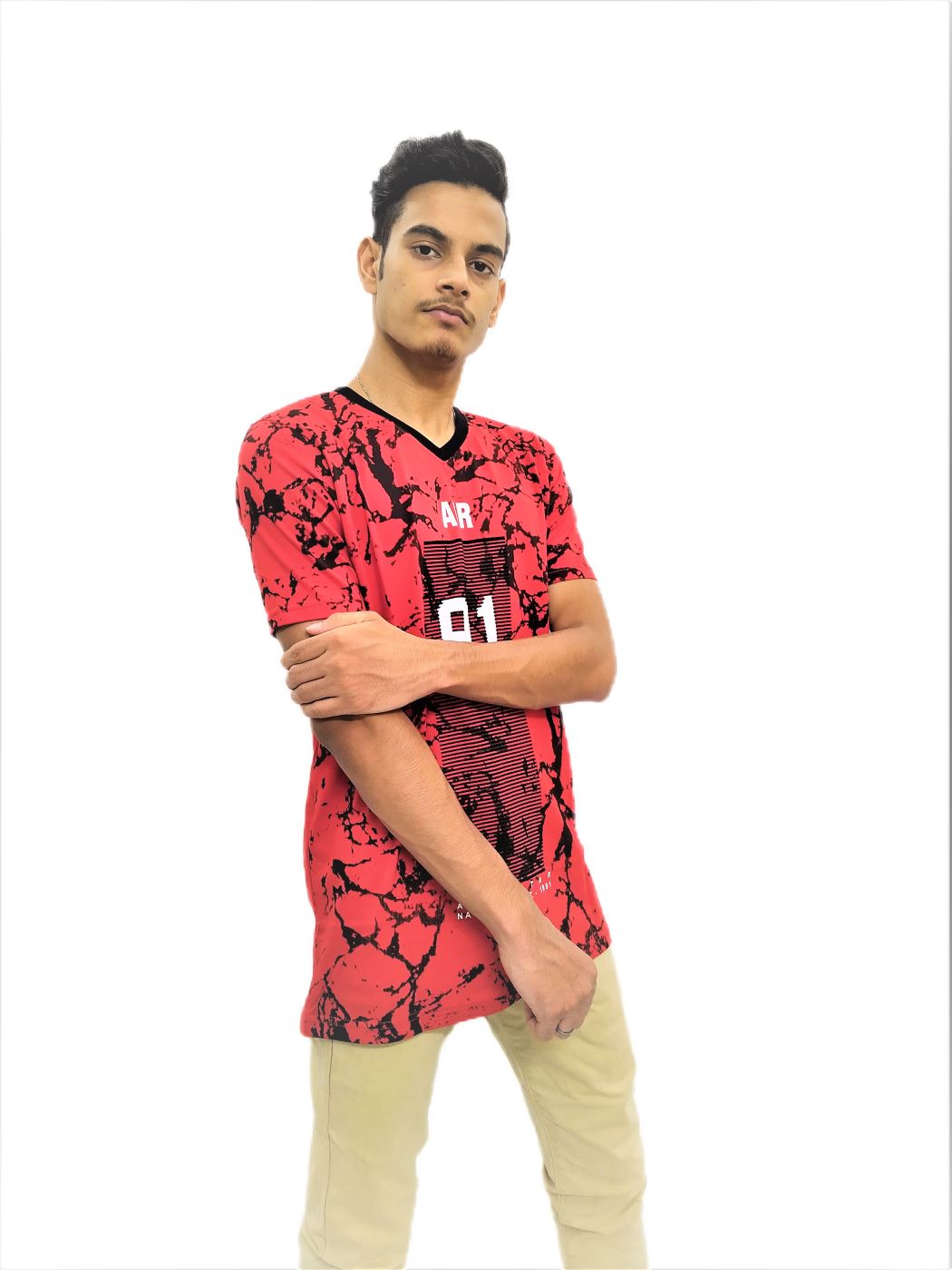 Men's Red Regular Fit V-Neck Half Sleeve T-Shirt - Image 3