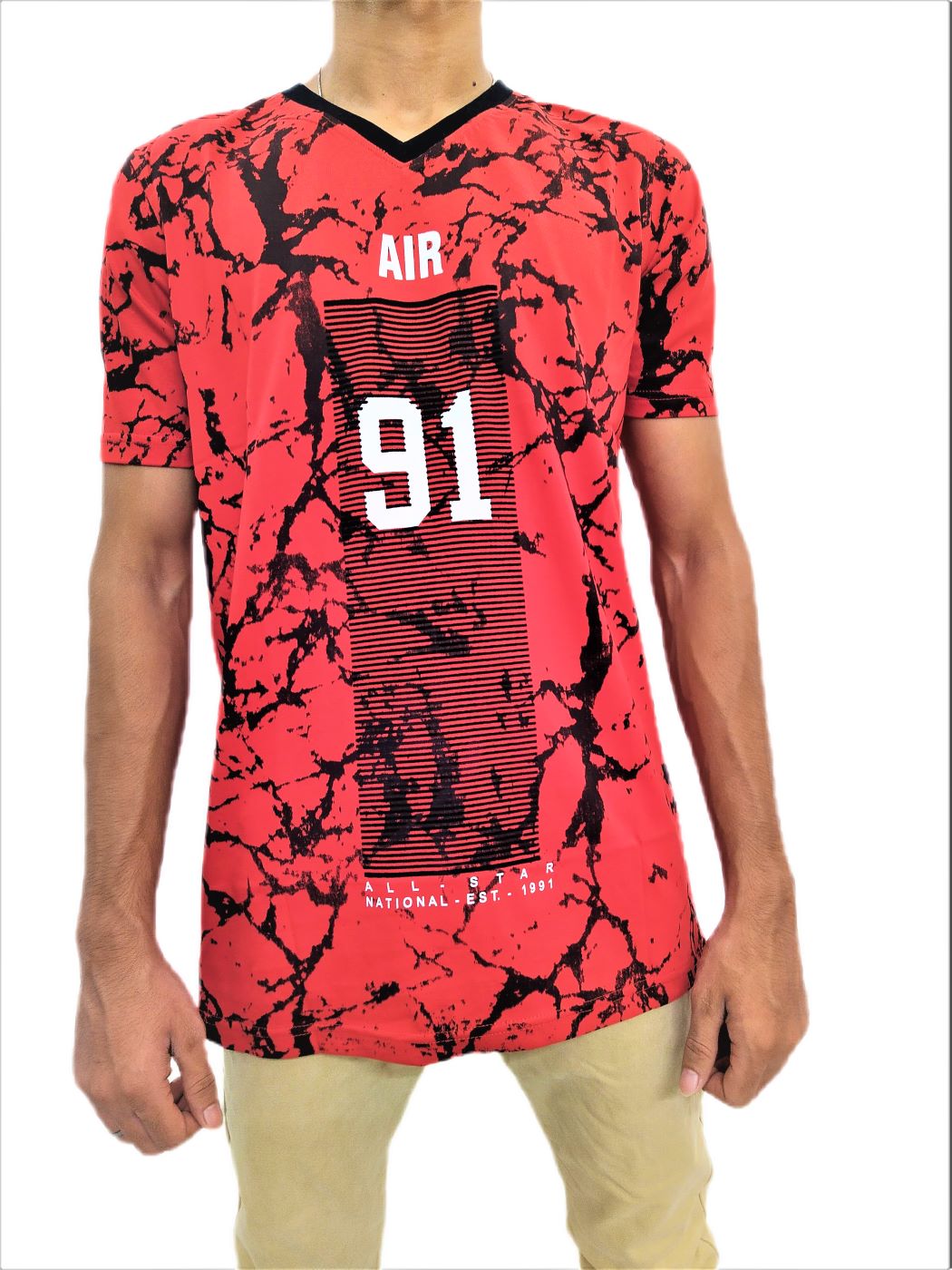Men's Red Regular Fit V-Neck Half Sleeve T-Shirt - Image 7