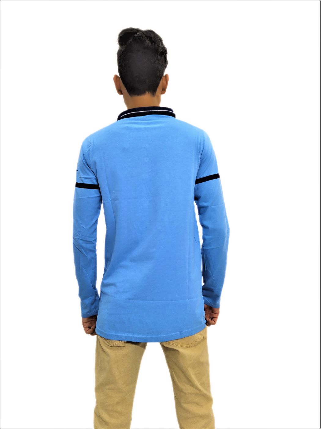Men's Sky Blue Printed Mandarin Collar Full Sleeve T-Shirt - Image 5