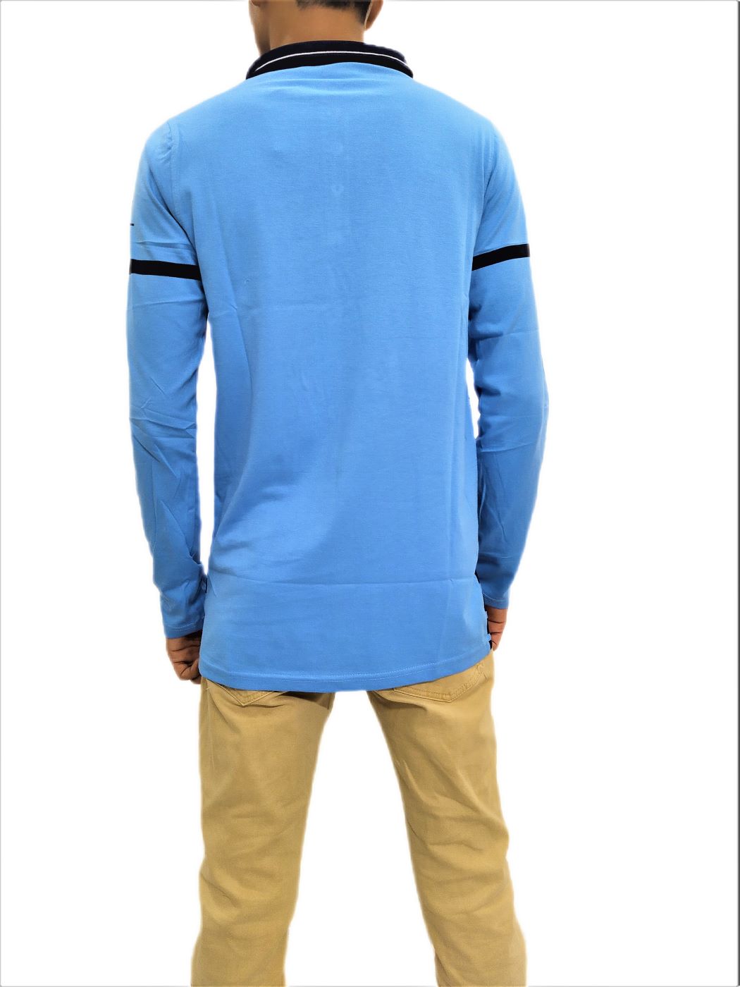 Men's Sky Blue Printed Mandarin Collar Full Sleeve T-Shirt - Image 6