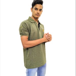 Solid Green Polo Collar Half Sleeve T-Shirt
