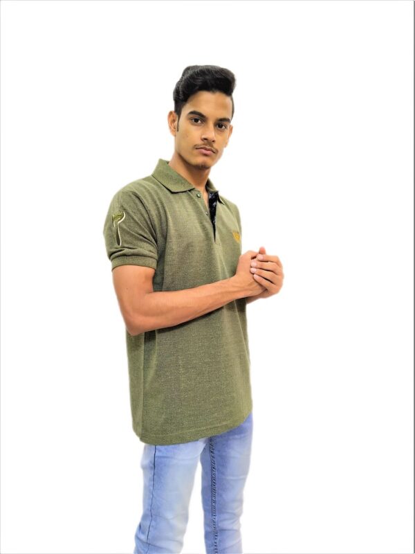 Solid Green Polo Collar Half Sleeve T-Shirt