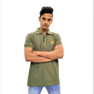 Alternative view of Solid Green Polo Collar Half Sleeve T-Shirt
