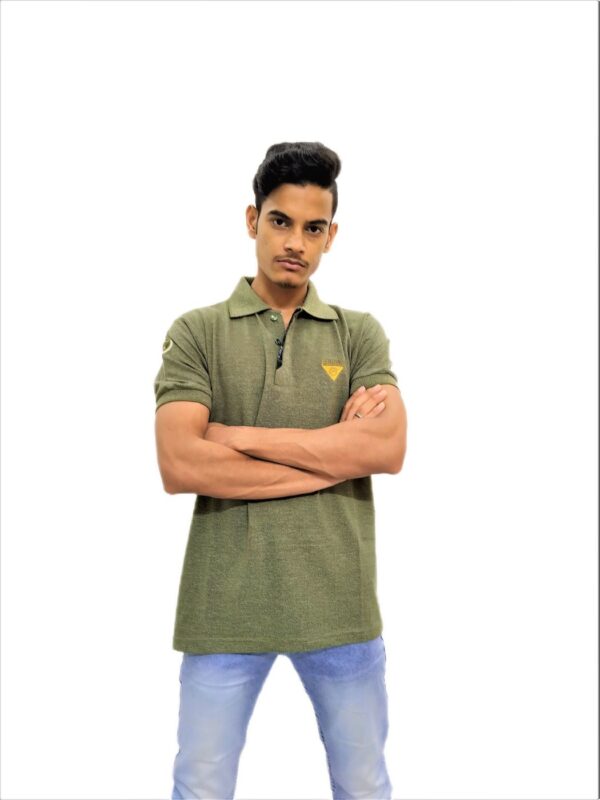 Solid Green Polo Collar Half Sleeve T-Shirt - Image 2