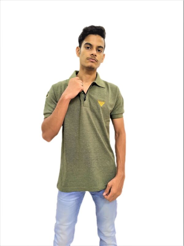 Solid Green Polo Collar Half Sleeve T-Shirt - Image 3