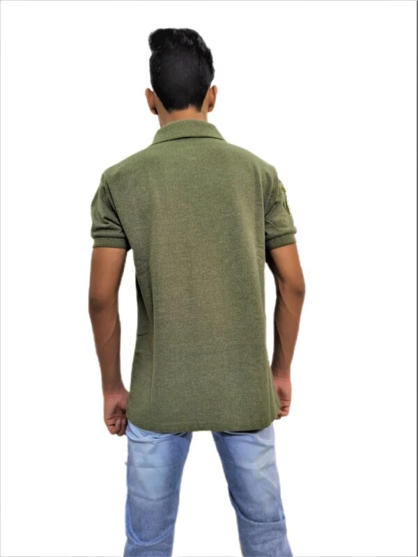 Solid Green Polo Collar Half Sleeve T-Shirt - Image 4