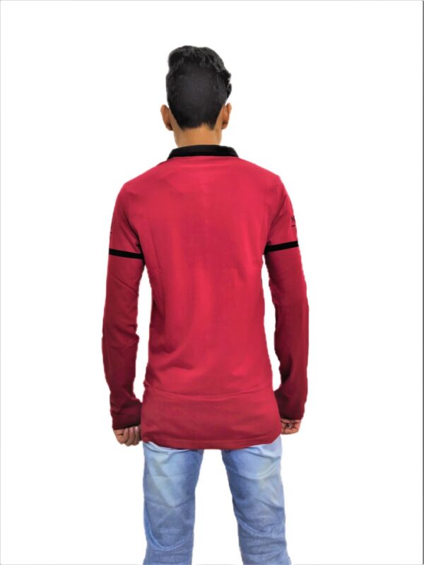 Men's Solid Red (Maroon) Mandarin Collar Full Sleeve T-Shirt - Image 6