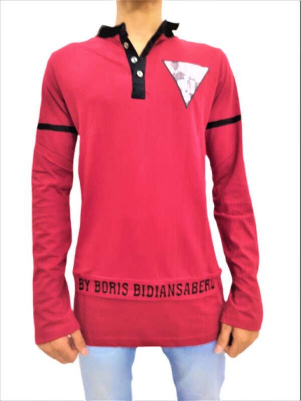 Men's Solid Red (Maroon) Mandarin Collar Full Sleeve T-Shirt - Image 7
