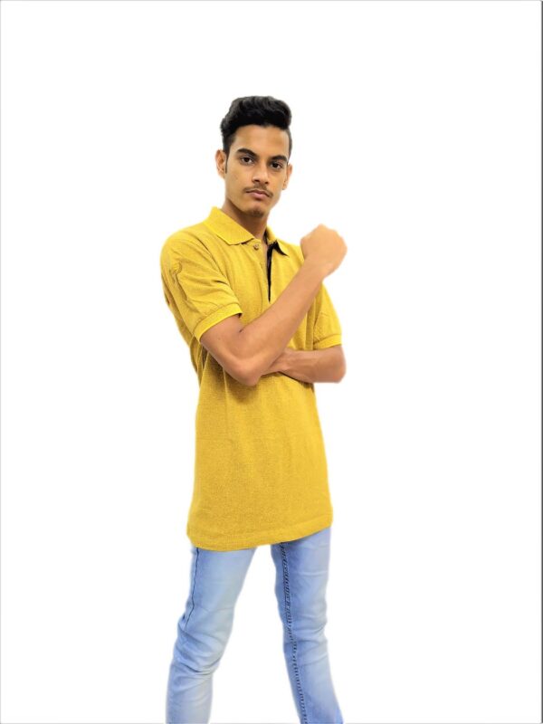Solid Yellow Polo Collar Half Sleeve T-Shirt