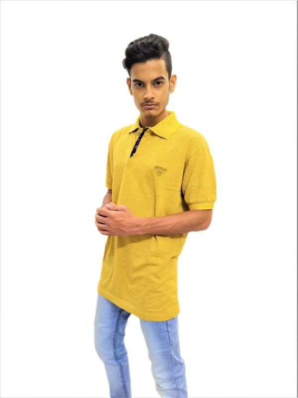 Solid Yellow Polo Collar Half Sleeve T-Shirt - Image 3