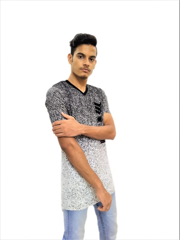 Men's White Print Regular Fit V-Neck Half Sleeve T-Shirt - Image 2