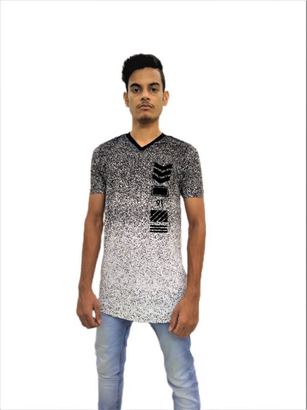 Men's White Print Regular Fit V-Neck Half Sleeve T-Shirt - Image 3