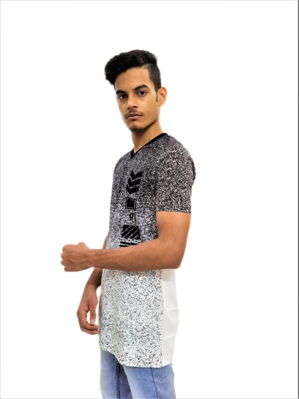 Men's White Print Regular Fit V-Neck Half Sleeve T-Shirt - Image 6