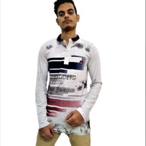 Alternative view of Men's White Printed Mandarin Collar Full Sleeve T-Shirt