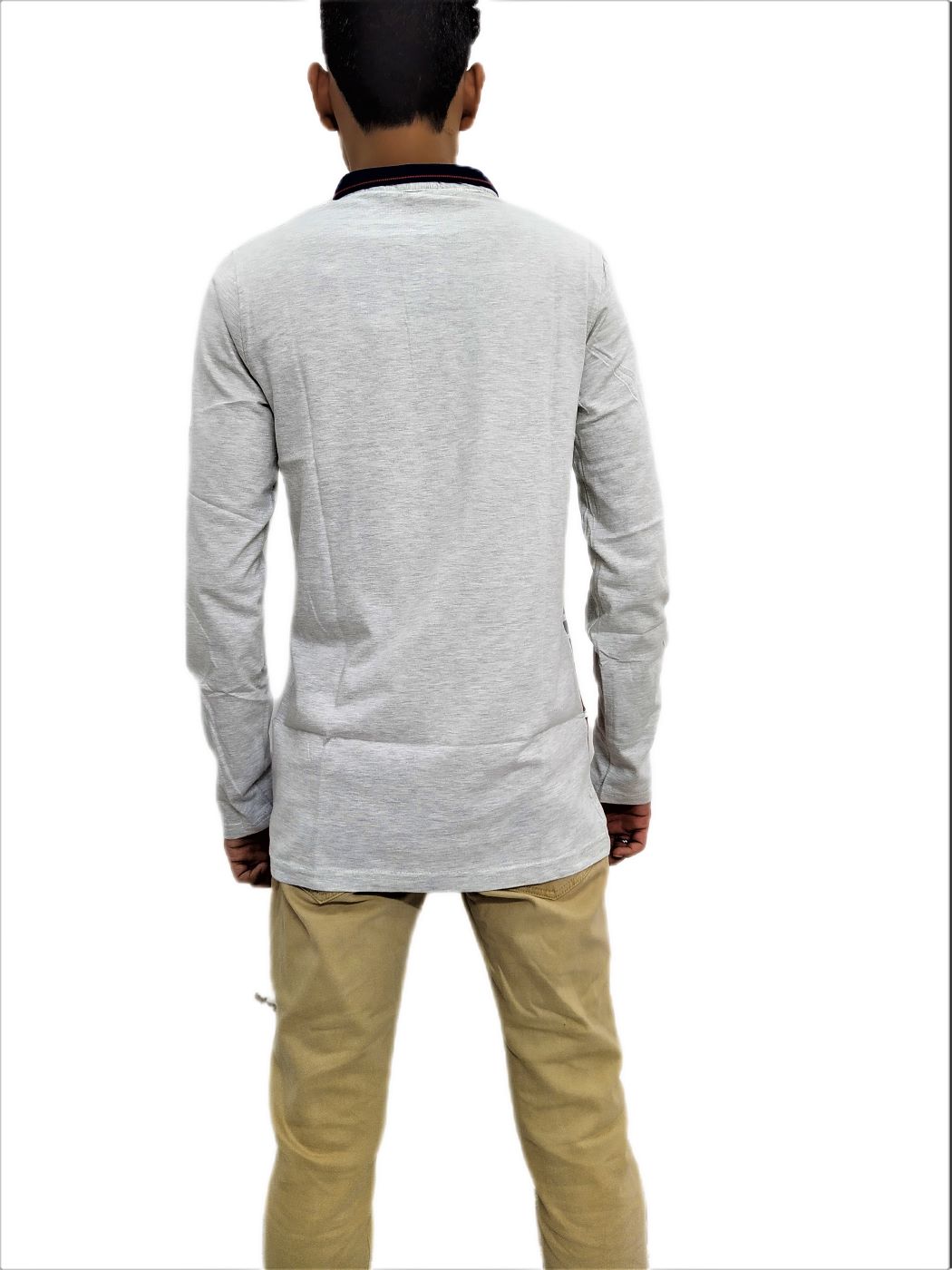 Men's White Printed Mandarin Collar Full Sleeve T-Shirt - Image 5