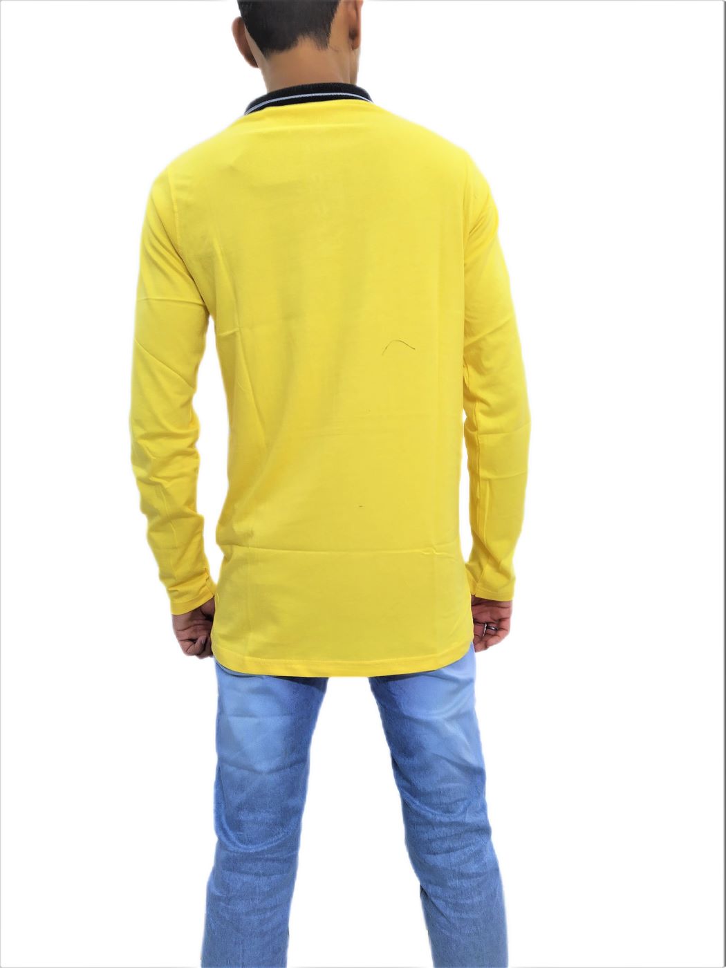 Men's Yellow Printed Mandarin Collar Full Sleeve T-Shirt - Image 4