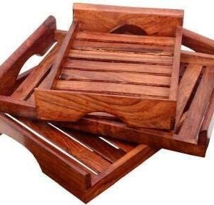 Alternative view of Wooden Sheesham Serving Trays Set of 3 Different Sizes (Large, Medium & Small) for Breakfast, Tea/Coffee, Cakes, Pastries, Snacks, PartyTable at Home, Offices and Restaurants