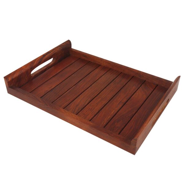 Wooden Sheesham Serving Trays Set of 3 Different Sizes (Large, Medium & Small) for Breakfast, Tea/Coffee, Cakes, Pastries, Snacks, PartyTable at Home, Offices and Restaurants - Image 4