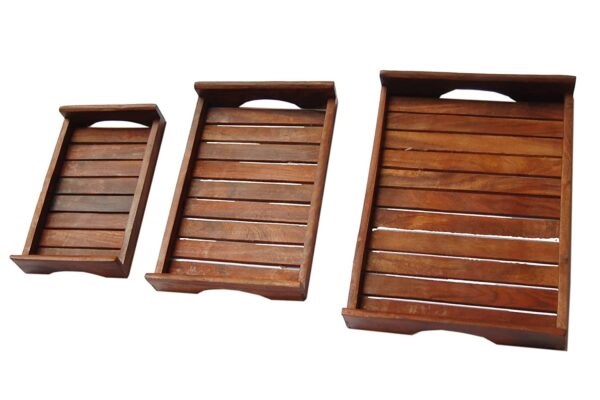 Wooden Sheesham Serving Trays Set of 3 Different Sizes (Large, Medium & Small) for Breakfast, Tea/Coffee, Cakes, Pastries, Snacks, PartyTable at Home, Offices and Restaurants - Image 6