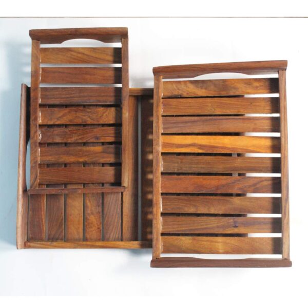 Wooden Sheesham Serving Trays Set of 3 Different Sizes (Large, Medium & Small) for Breakfast, Tea/Coffee, Cakes, Pastries, Snacks, PartyTable at Home, Offices and Restaurants - Image 5