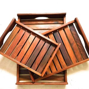 Wooden Sheesham Serving Trays Set of 3 Different Sizes (Large, Medium & Small) for Breakfast, Tea/Coffee, Cakes, Pastries, Snacks, PartyTable at Home, Offices and Restaurants