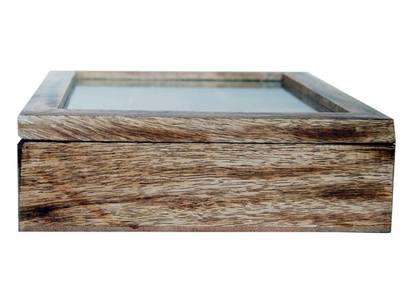 Wooden Multipurpose Utility Big Spice Box/Dry Fruit Box( masala dabba ) of good quality wood with transparent glass lid having 12 item spaces | Size : 30x22.5x6.5 cm, wall thickness : 1 cm, having a joint cabinet of 12 container partitions - and a spoon of 10x2 cm - Image 6