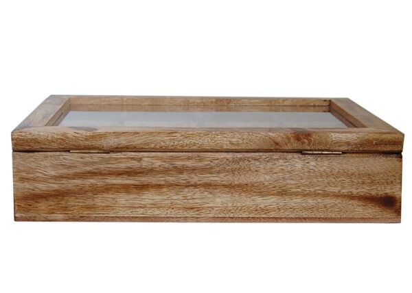 Wooden Multipurpose Utility Big Spice Box/Dry Fruit Box( masala dabba ) of good quality wood with transparent glass lid having 12 item spaces | Size : 30x22.5x6.5 cm, wall thickness : 1 cm, having a joint cabinet of 12 container partitions - and a spoon of 10x2 cm - Image 2
