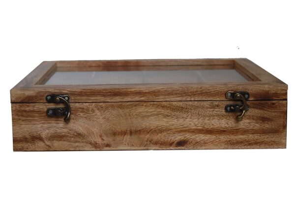 Wooden Multipurpose Utility Big Spice Box/Dry Fruit Box( masala dabba ) of good quality wood with transparent glass lid having 12 item spaces | Size : 30x22.5x6.5 cm, wall thickness : 1 cm, having a joint cabinet of 12 container partitions - and a spoon of 10x2 cm - Image 4
