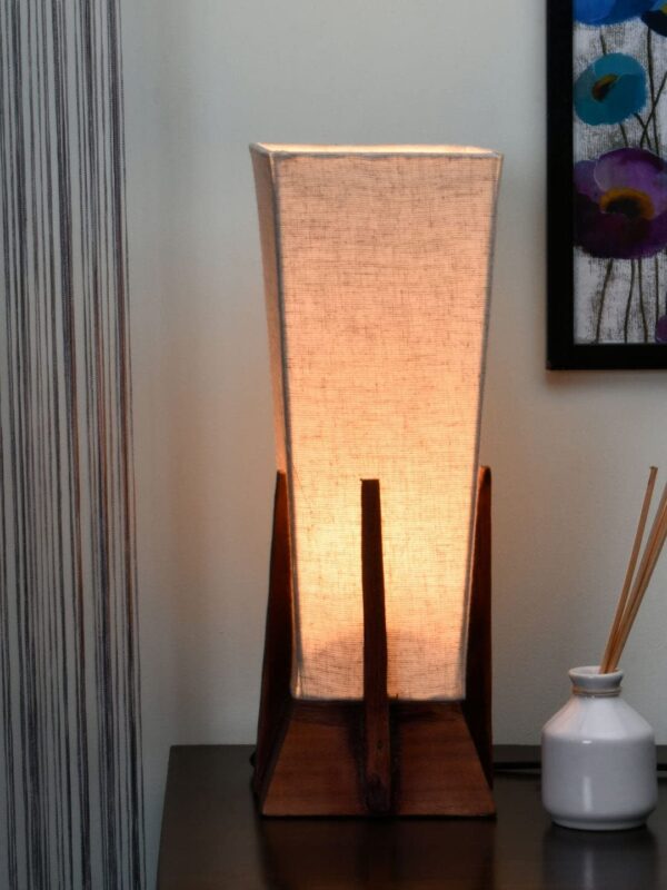 Sheesham Wooden Table Lamp - Brown Base & Off White Shades | Size Height : 36 cm, Wooden Base : 12.5 x 12.5 cm, Shade Length : 30 cm, Sections (Upper) : 13 x 13 cm, (Lower) : 9 x 9 cm - Image 4