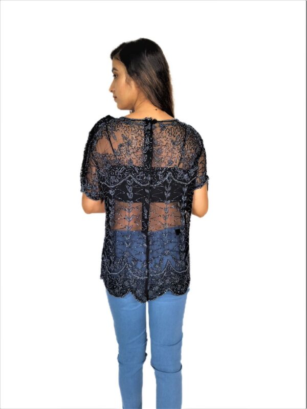 Women Zariwork Solid Black Half Sleeve Wide Round Neck Top - Image 5