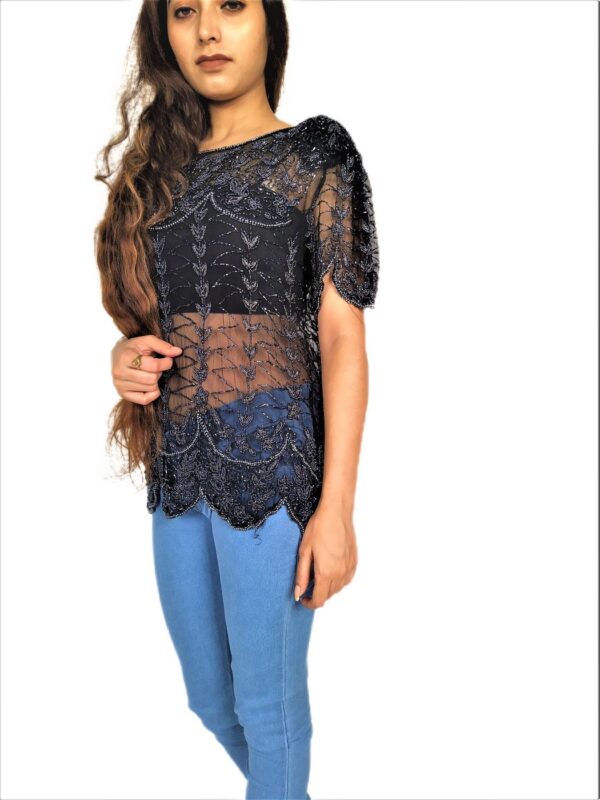 Women Zariwork Solid Black Half Sleeve Wide Round Neck Top - Image 8