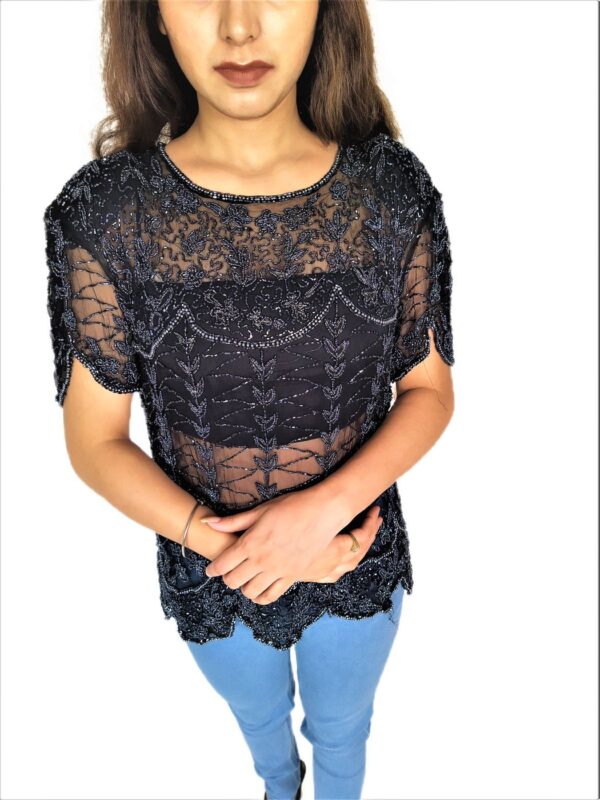 Women Zariwork Solid Black Half Sleeve Wide Round Neck Top - Image 10