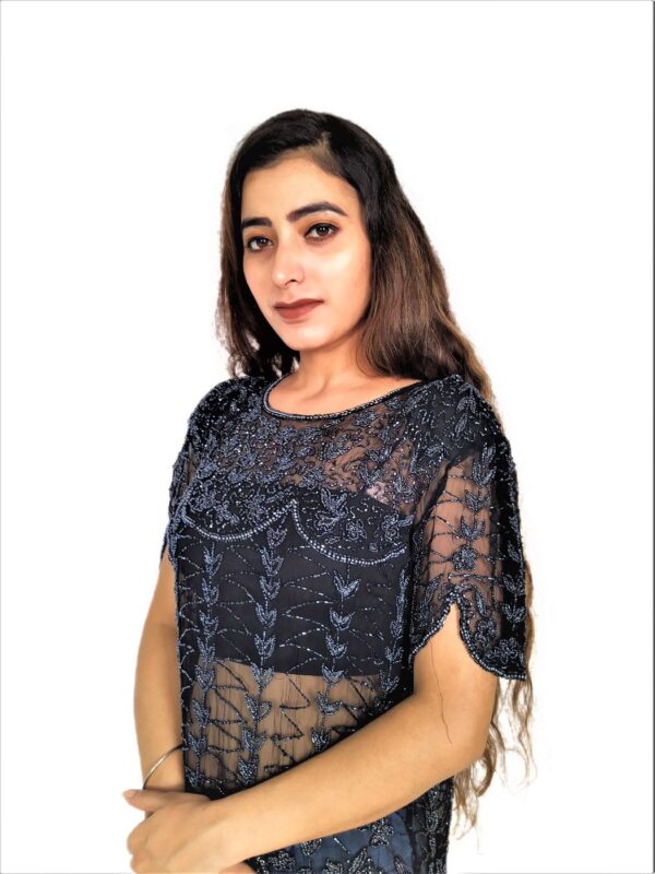 Women Zariwork Solid Black Half Sleeve Wide Round Neck Top - Image 11