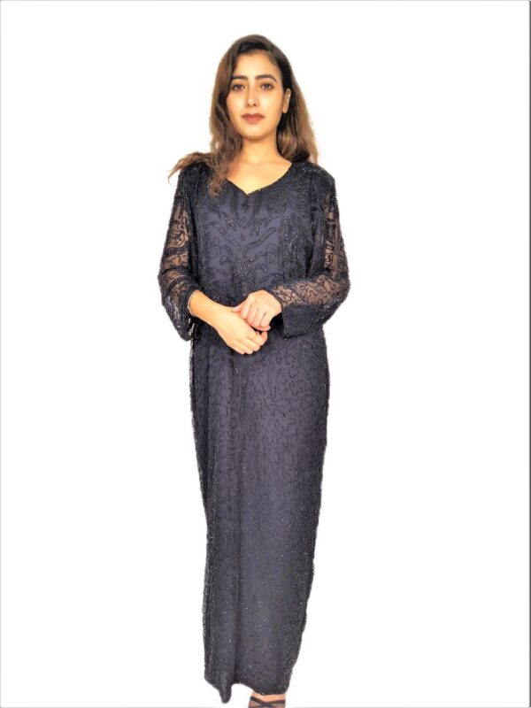 Women Black Long Dress - Zari Embroidery