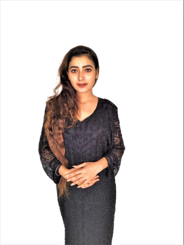 Women Black Long Dress - Zari Embroidery - Image 9