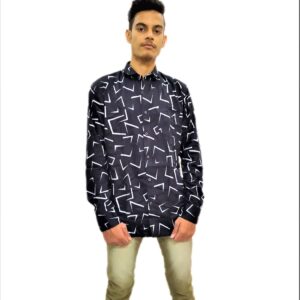Dark Black With White Zig-Zag Printed Shirt For Men
